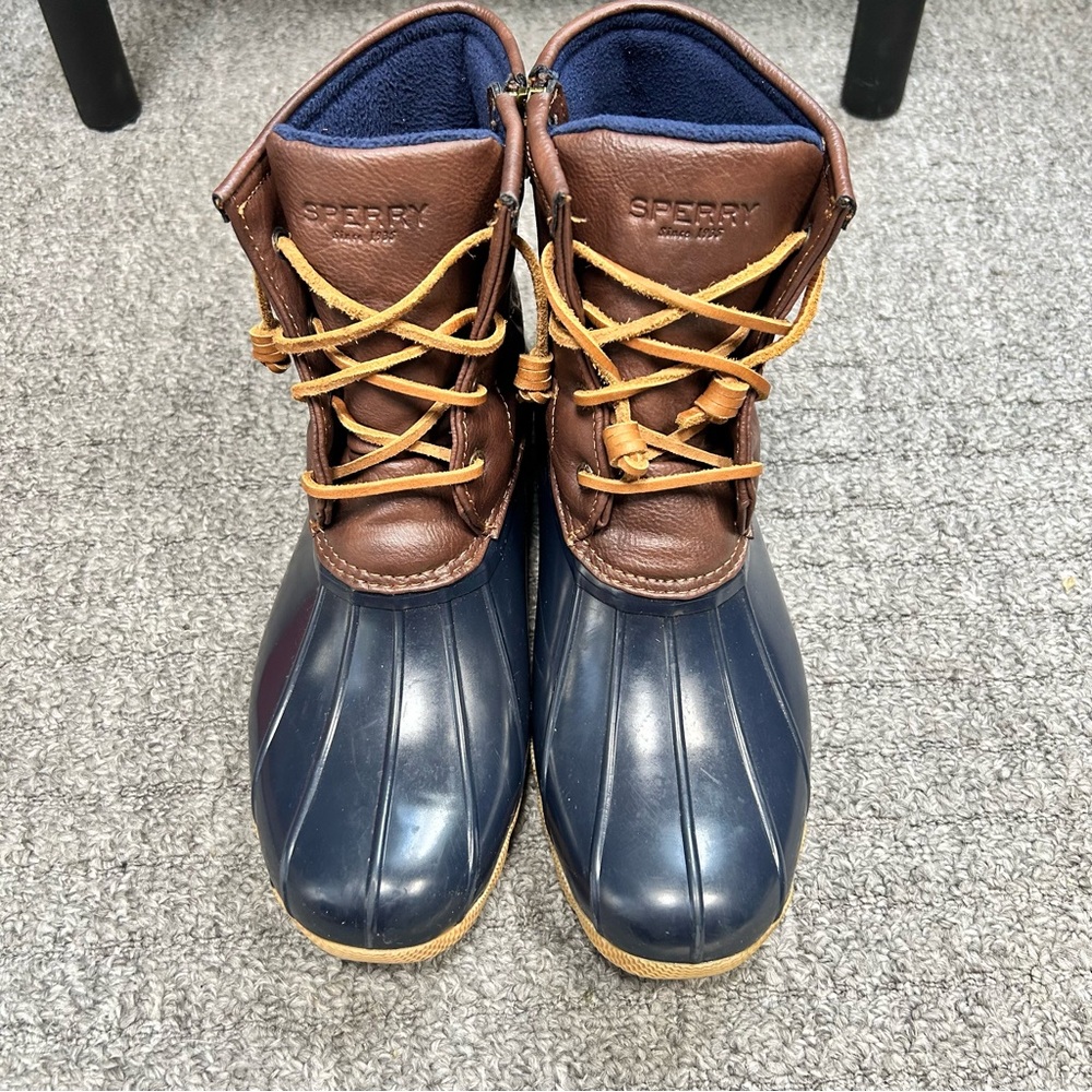 Like New Sperry Navy Brown Saltwater Duck Boots Shoes - Girls Size 6